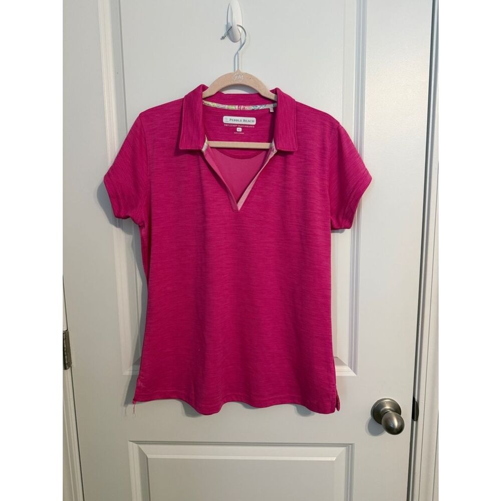 Pebble Beach Women's Bright Fuchsia Polo V-Neck Short Sleeve Top